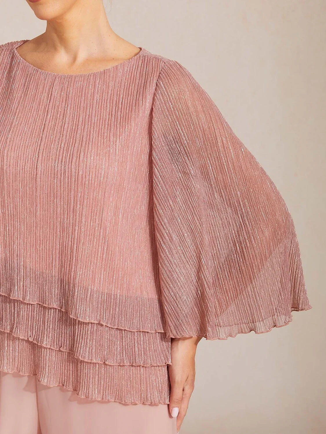 Metallische Geplooide Chiffon Asymmetrische Gelaagde Blouse