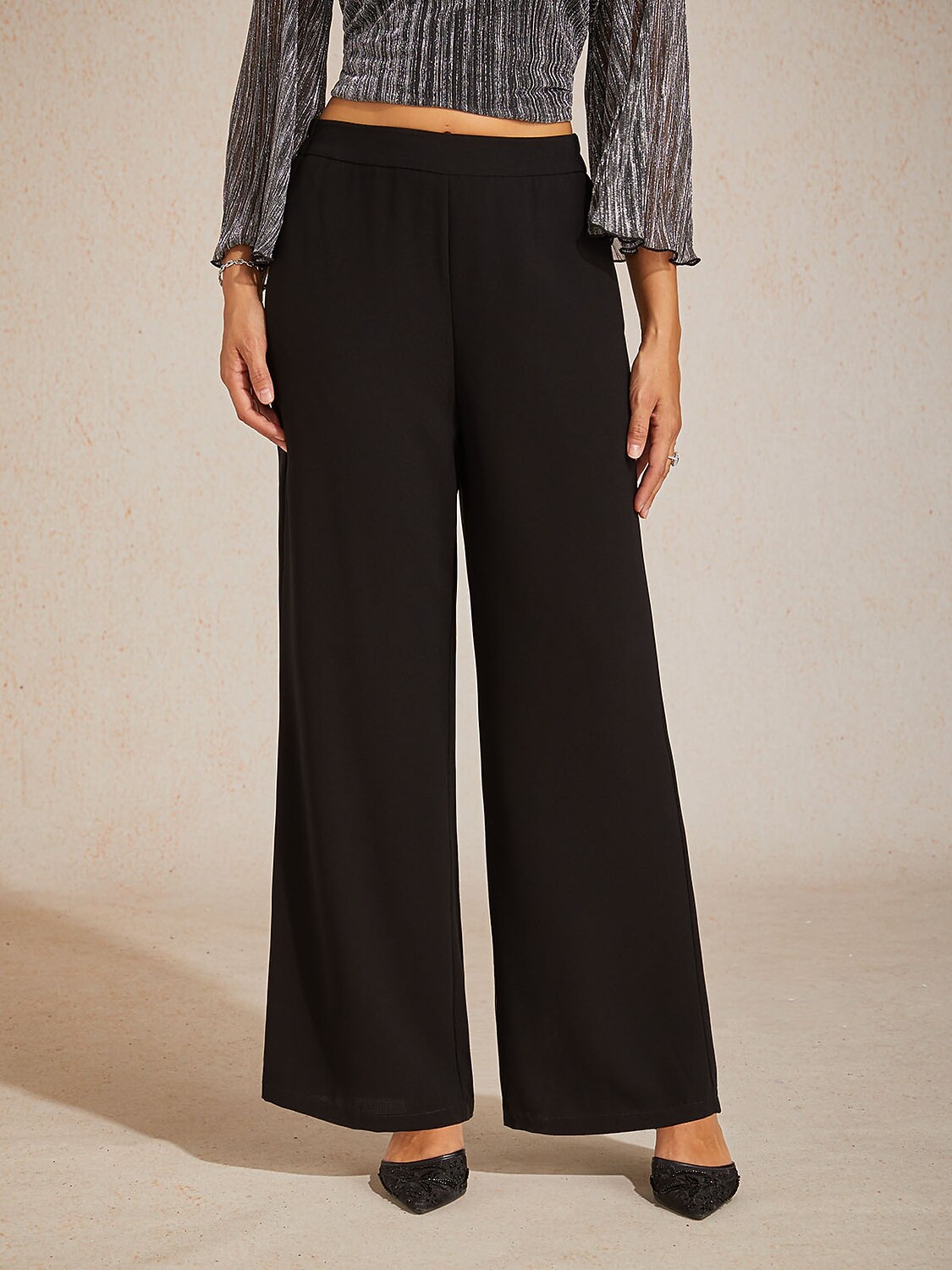 Mid-rise elastische taille wijde broek met zakken