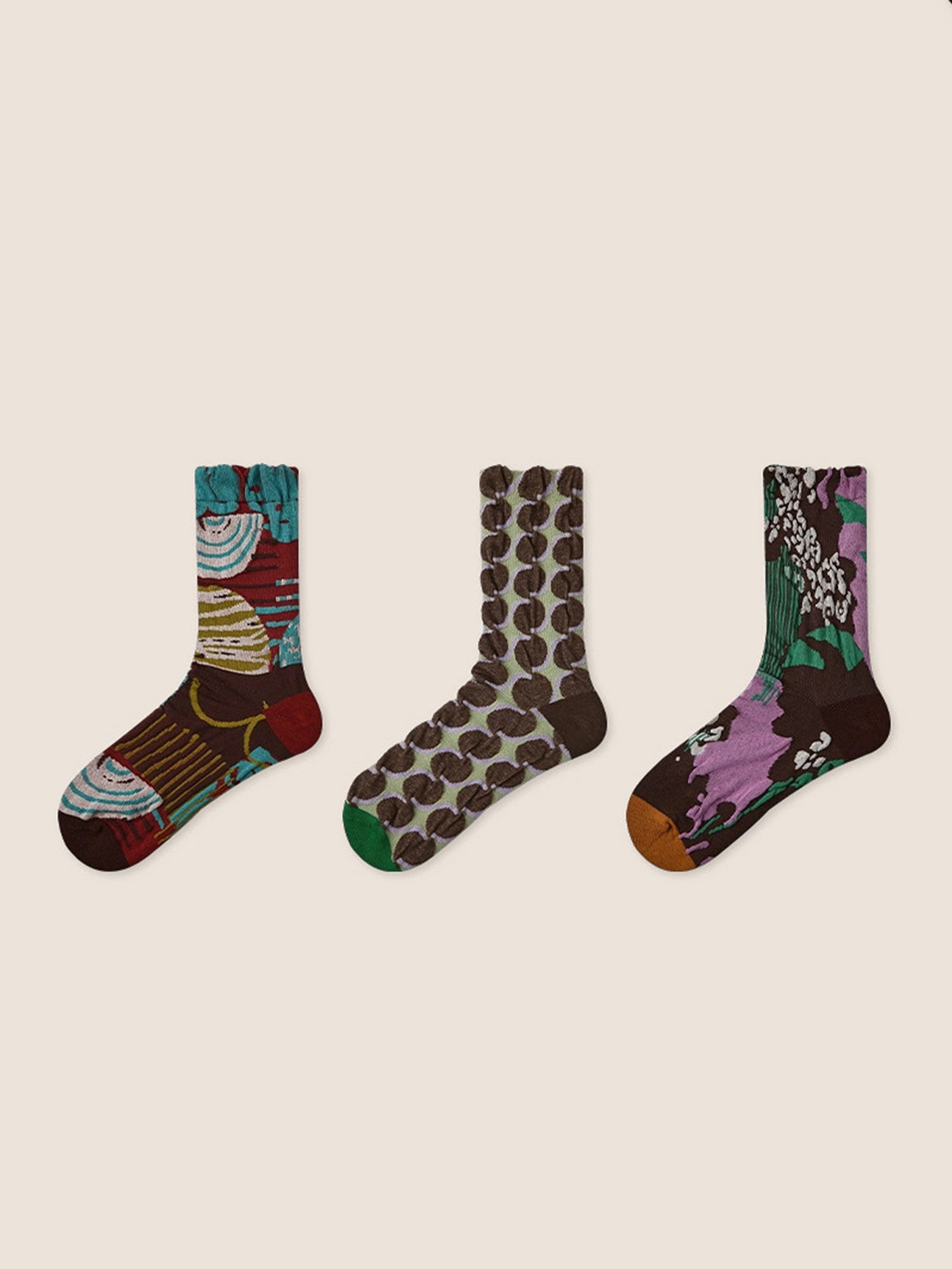 Long-Staple Cotton 3-Pair Floral Embossed Slouch Mid-Calf Sock Set