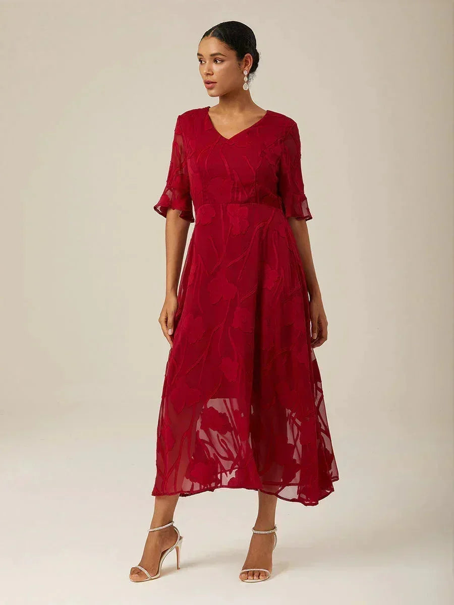 Ruffle Flutter Lace Maxi Dress