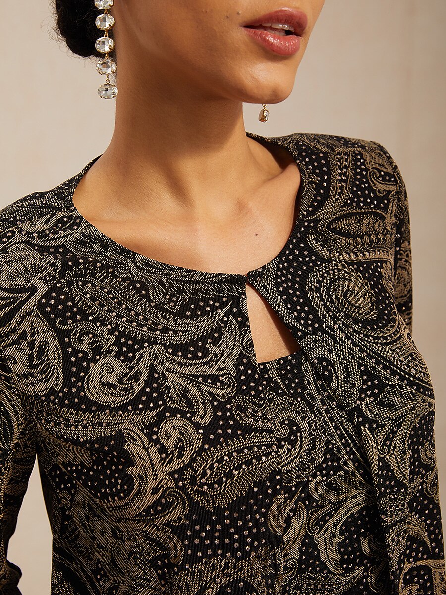 Paisley Knit Top with Subtle Sequin Detail