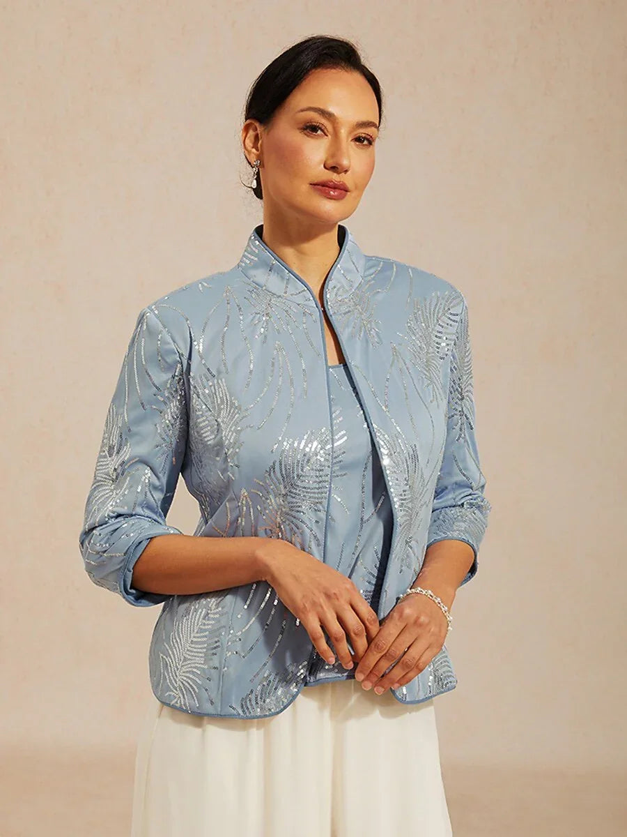 Elegant Twinset Met Mandarijnkraag En Pailletten