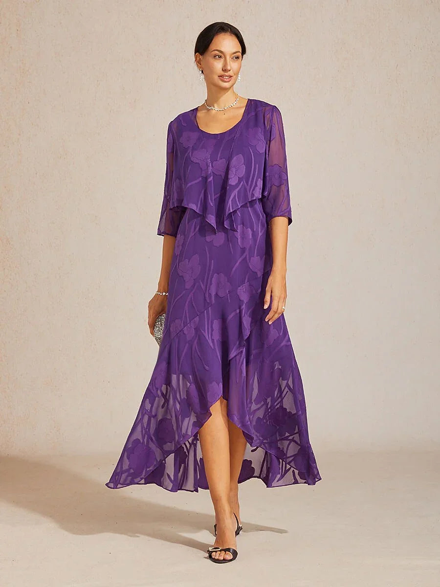 Bloemenchiffon Mouwloze Avondjurk met Asymmetrische Zoom