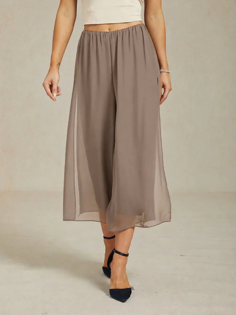Cropped lengte rechte pijp broek met chiffon split pijp overlay