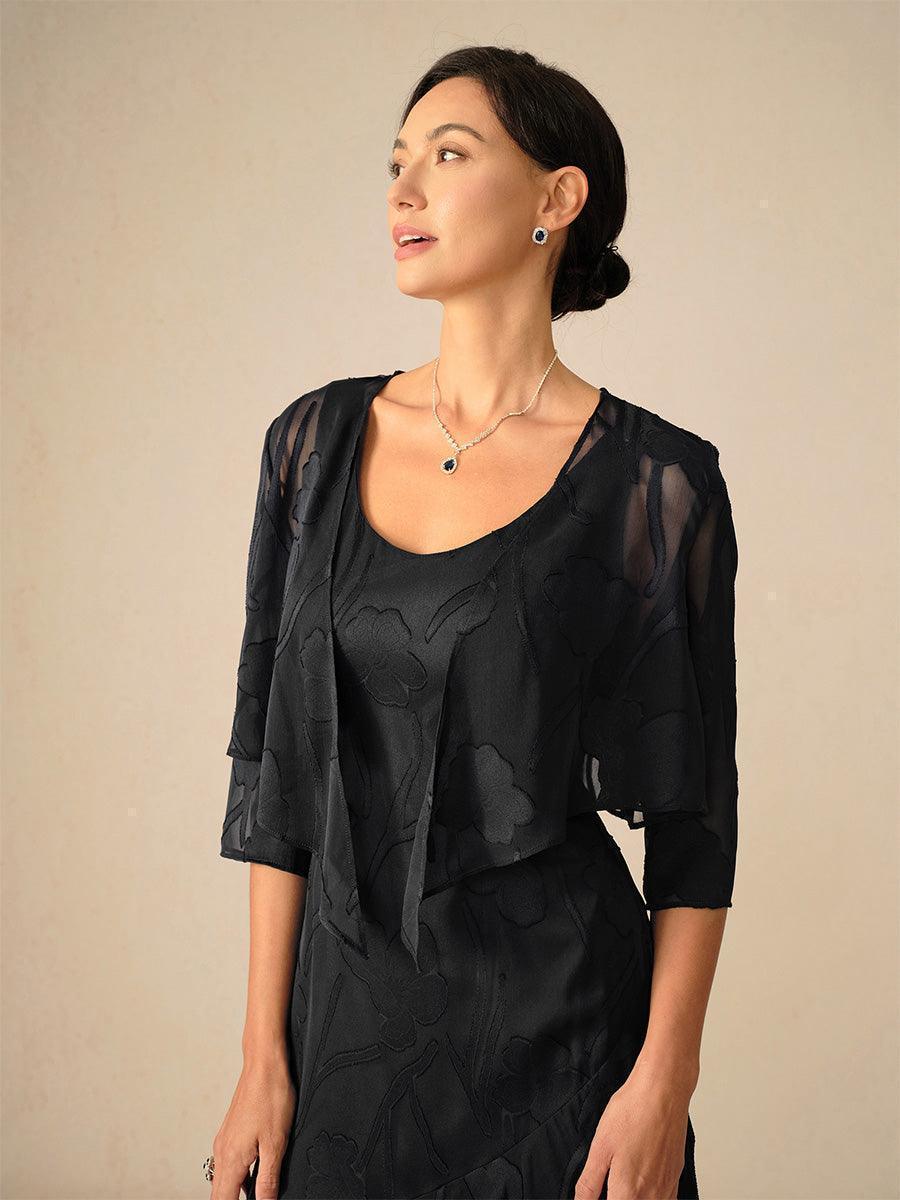 Bloemenprint Doorschijnende Chiffon Bolero Met 3/4-Mouwen