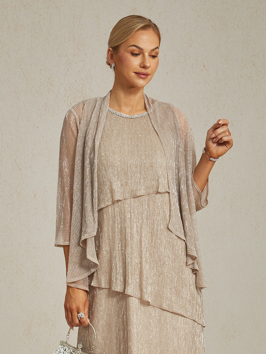 Metallic Geplooide Chiffon Lange Jas Met Gelaagd Ontwerp